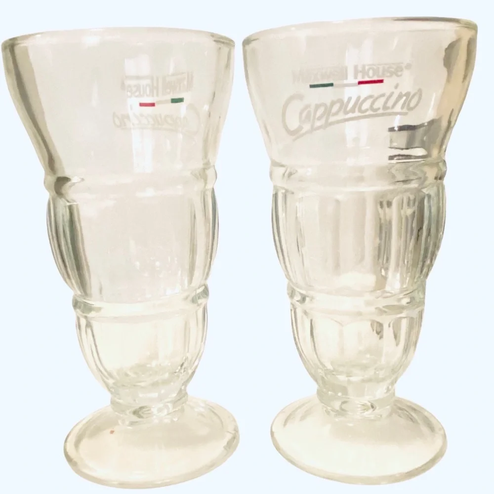 Vintage Maxwell House Dessert Glasses Set of 2 Cappuccino Shake Rare Glassware - Picture 2 of 7